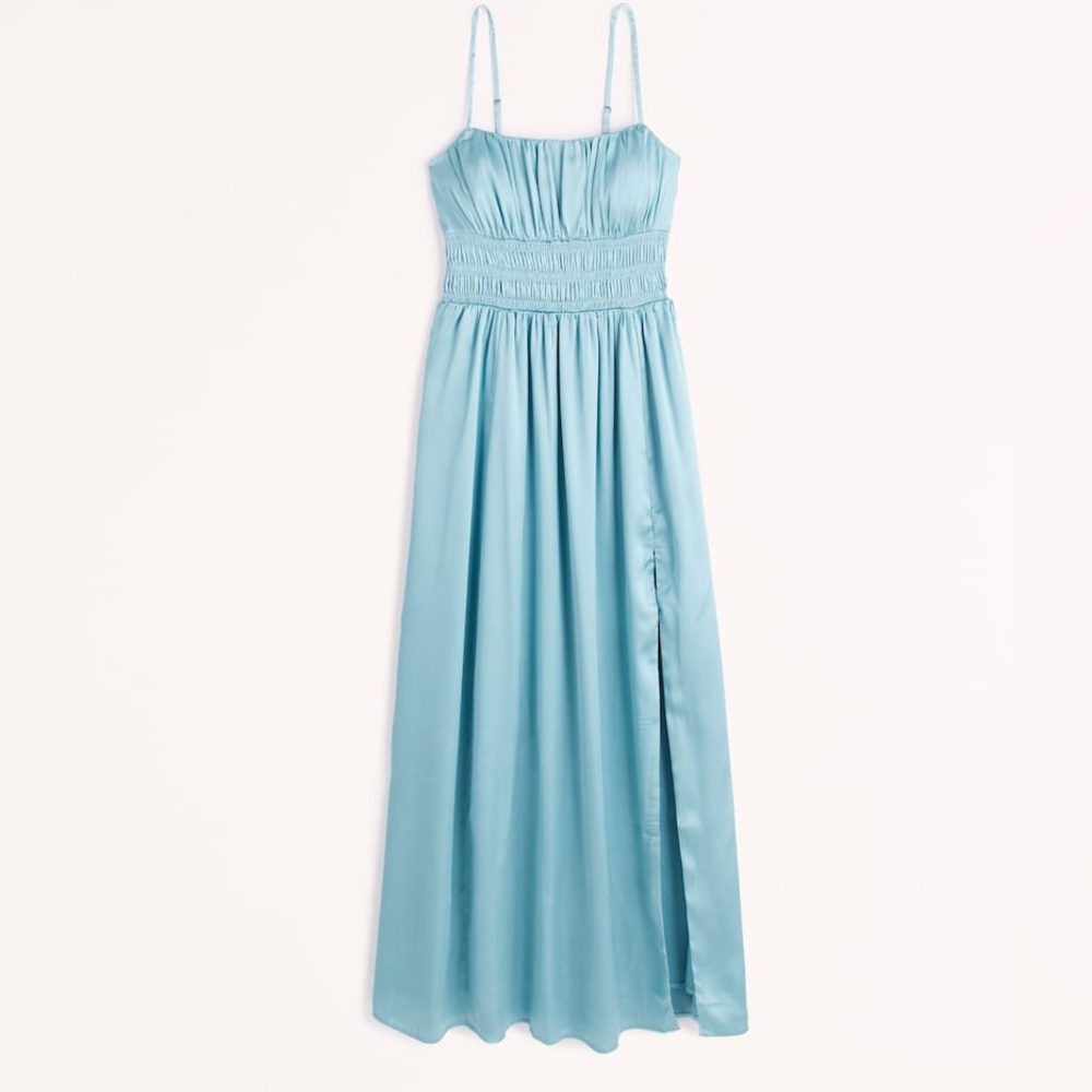 Smocked Bodice Satin Maxi Dress Abercrombie Blue Dress